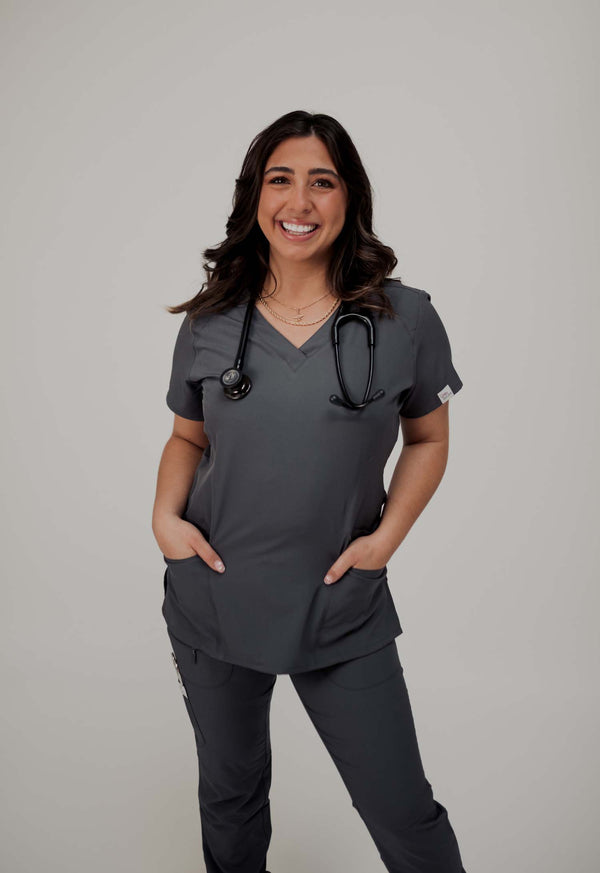 PEWTER GRAY 4-POCKET SCRUB TOP