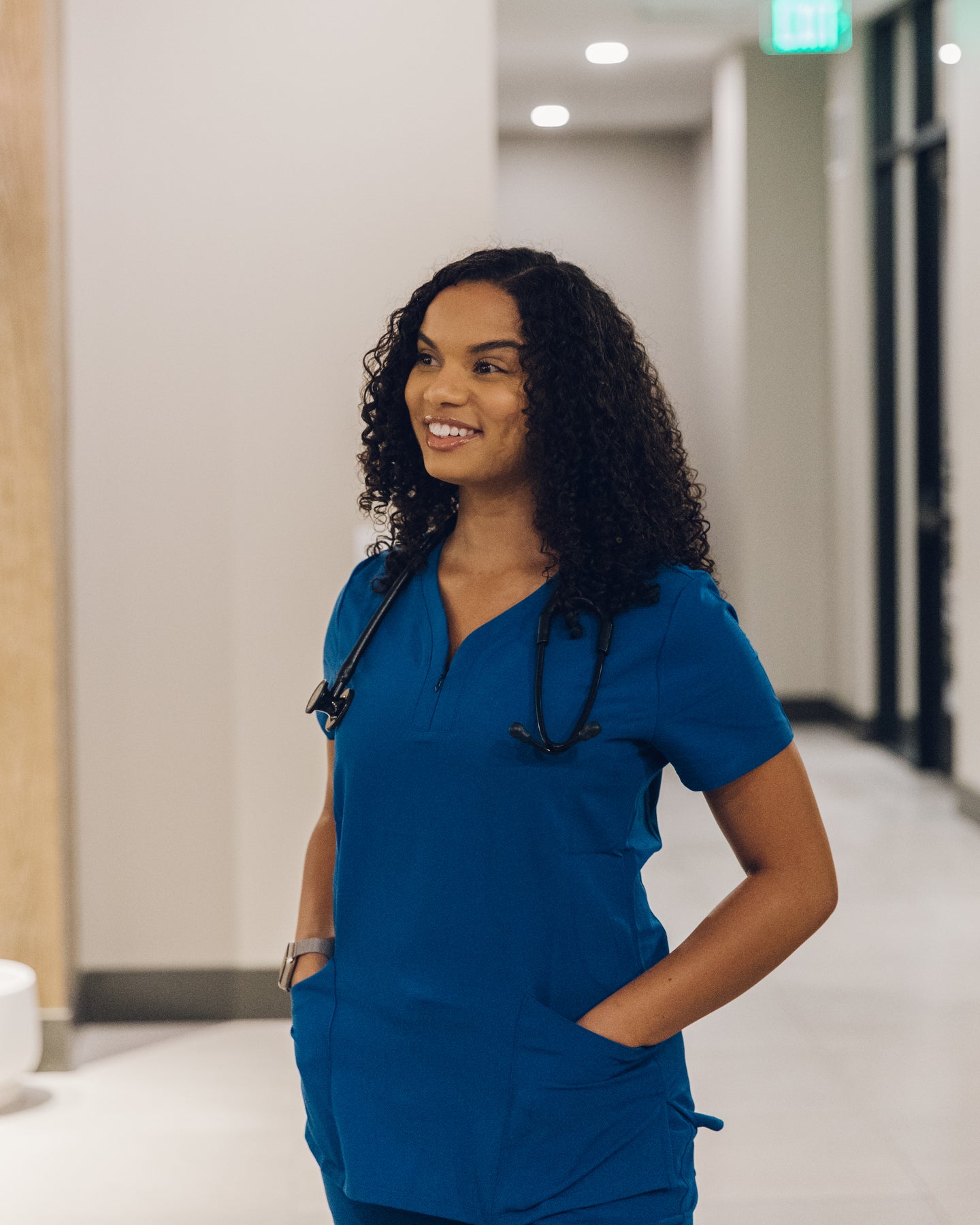 Royal Blue Zipper Scrub Top